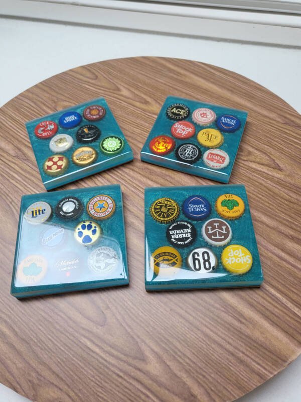 Resin and Beer Bottle Cap Coasters (set 0f 4)