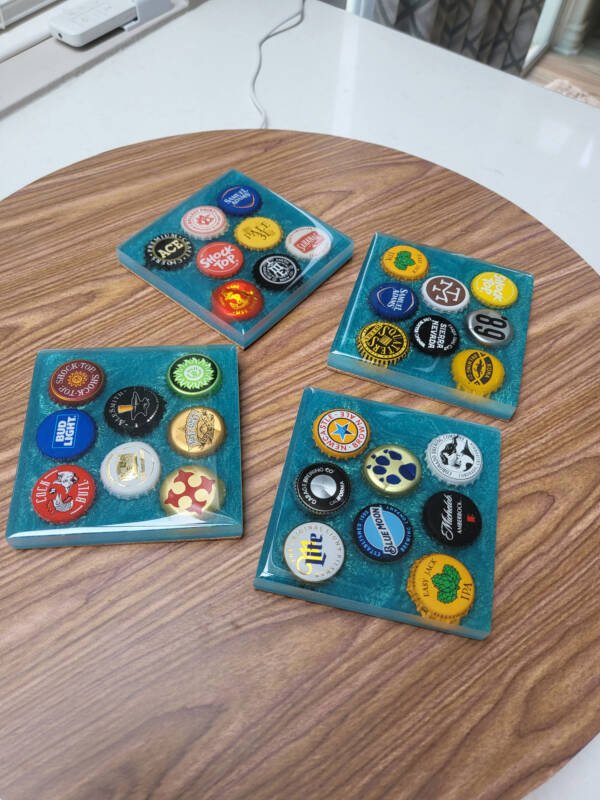 Resin and Beer Bottle Cap Coasters (set 0f 4) - Image 2