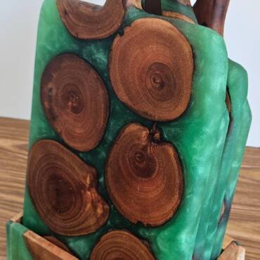 Chilean Mesquite and Epoxy Mini Charcuterie Board Set of 4 w/holder