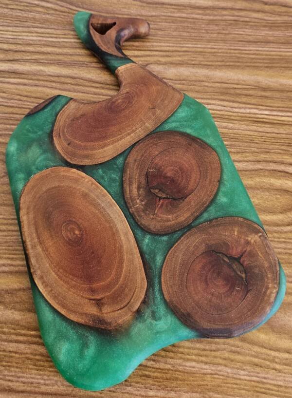 Chilean Mesquite and Epoxy Mini Charcuterie Board Set of 4 w/holder - Image 6